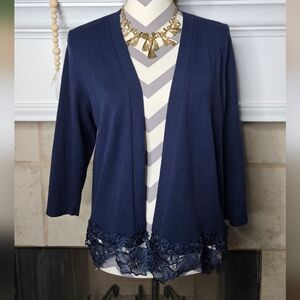 Verve Ami Navy Open-Front Cardigan with Lace Trim